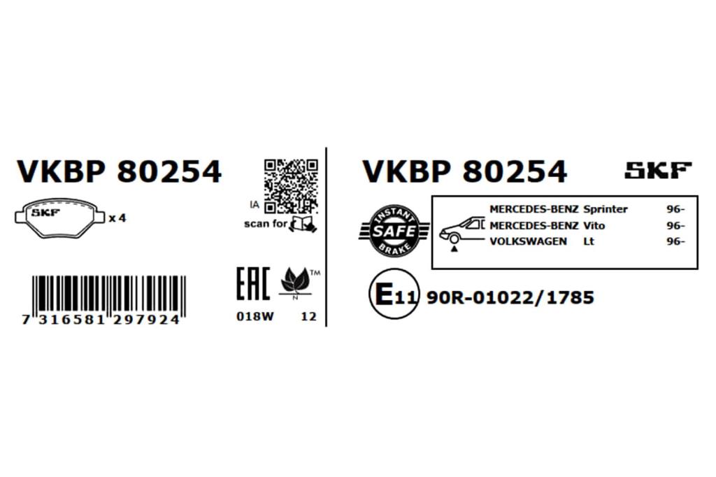 Jogo de 4 pastilhas de travão SKF ref. VKBP 80254